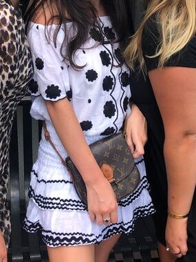 Women’s White & Black Floral Embroidered Skirt Set